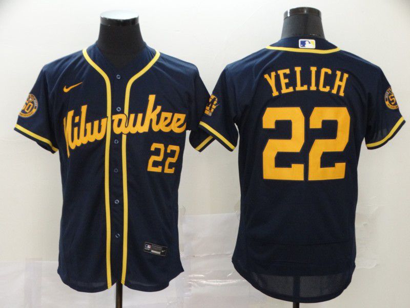 Men Milwaukee Brewers #22 Yelich Blue Nike Elite MLB Jerseys->milwaukee brewers->MLB Jersey